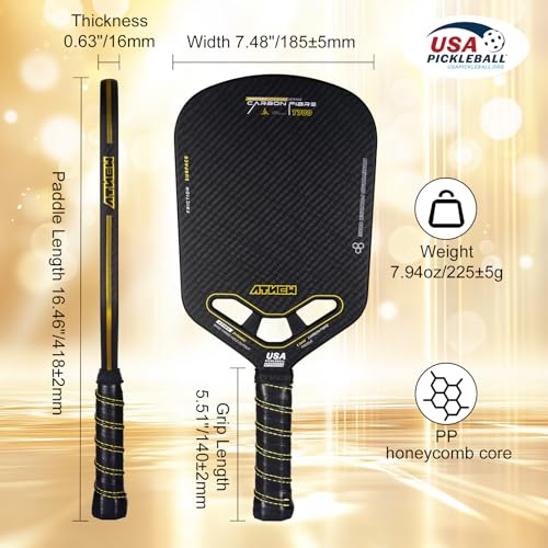 Pickleball Paddles T700 3K Carbon Fiber Picklebll Paddle with Aero Throat Edgeless Designed 16MM Thermoformed Pickleball Racket USAPA Approved