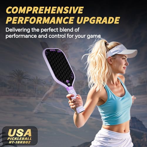 Pickleball Paddles, 18K Raw Carbon Fiber Pickleball Paddle High Grit & Spin with PP Honeycomb Core 16mm Thickness and Thermoformed Elongated Shape, Increased Power for Ultimate Spin & Consistency