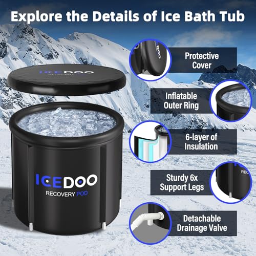 Upgrade XL Ice Bath Tub for Athletes, 119 Gallons Hot & Cold Plunge Tub with Cover for Recovery, Cold Water Therapy, Multiple Layered Portable Hot Tubs for for Home, Gym & Outdoor