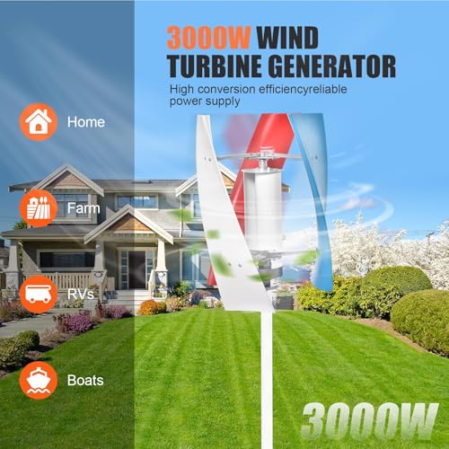 3000W Wind Turbine Generator Kit,12V/24V Vertical Axis Wind Turbine,Maglevs Winds Generator With Controller,Quiet 3 Leaves Small Household Windmill For Boats, Terraces, Cabins, Home,Industrial Energy