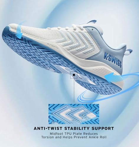 K-Swiss Women's Ultrashot Light Pickleball Tennis Shoe - Lightweight Court Shoes Lateral Movement Stable Support, White/Blue/Multi 7 M