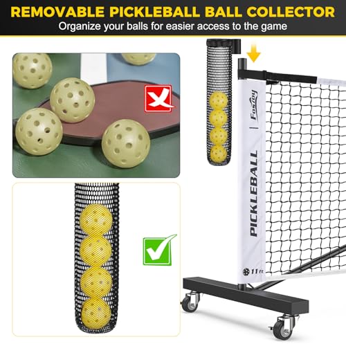 Pickleball Net with Wheels, Portable 2-in-1 Pickle Ball Net with Ball Collector,22FT Regulation Size & 11FT Half Court Size, Carry Bag, Steady Metal Frame for Outdoor Indoor Driveway (Black&White)