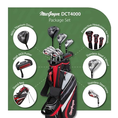 MacGregor Golf DCT4000 Golf Clubs Set with Bag (Graphite/Steel - 1 Inch Longer, 13 Pieces / 9 Clubs, Regular, Right)
