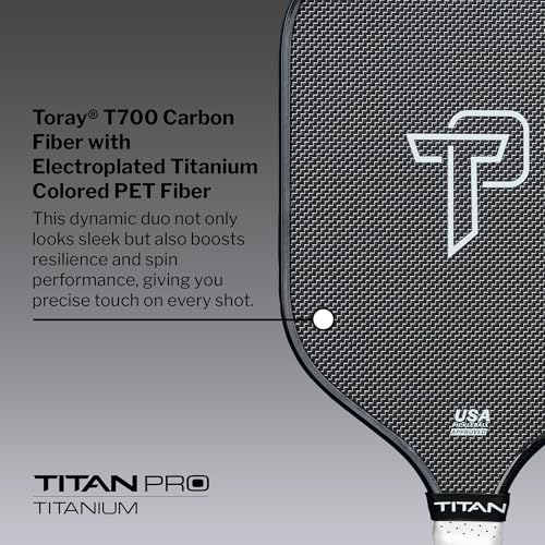 Titan Pickleball Titanium Pro Pickleball Paddles, 8mm PP Honeycomb Duo Core, Carbon Fiber Pickleball Paddle, Elongated, USAPA Approved, 14mm Thickness, Toray T700 Pickleball Paddle
