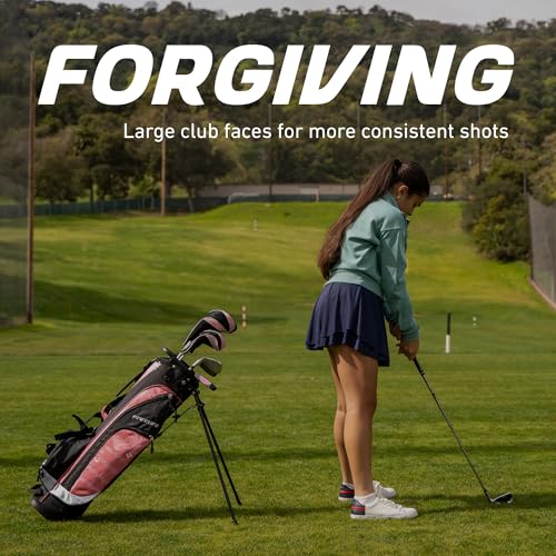 Precise XD-J Kids Golf Clubs Set – Boys’ & Girls’ Junior Golf Set with Lightweight Graphite Shafts, Hybrid, Putter & Stand Bag - Red Ages 6-8 – Right-Handed