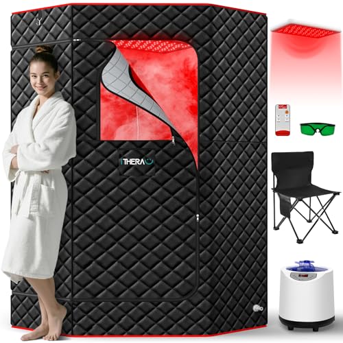 XL Infrared Sauna Box with True 660 & 850nm Red Light Therapy Lamp, Portable Red Light Sauna for Home, Full Body Steam Tent with 3L 1200w Steamer, 15 Levels Heat, Chair, Remote