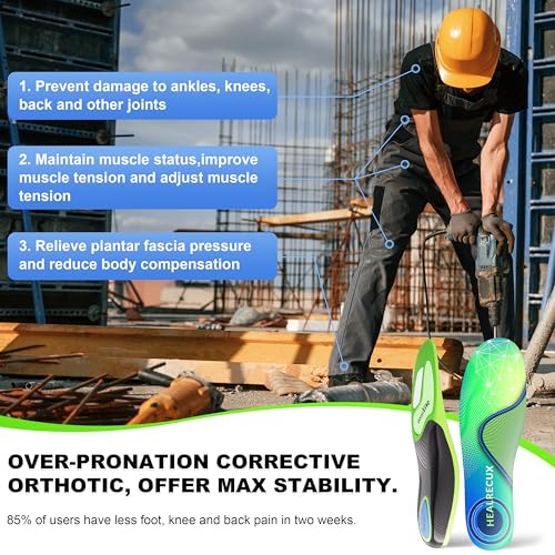 Healrecux Plantar Fasciitis Insoles Shoe Inserts for Men Women, 240lbs Heavy Duty Arch Support Inserts for Pain Relief, Work Boot Orthotics Insoles for Standing All Day, L