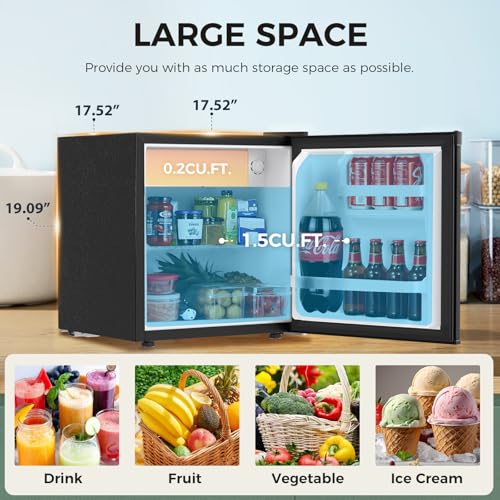 Antarctic Star Compact Refrigerator Mini Fridge with Freezer, Single Reversible Door, Dorm Fridge, Wire Shelf, Defrost Button, for Bedroom, Office, kitchen, 1.7 Cu. Ft, Black