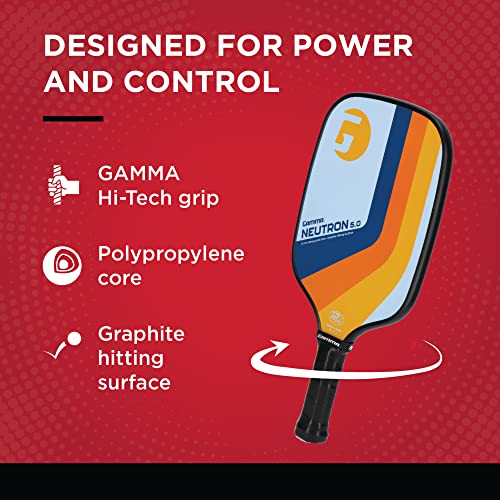 Gamma Sports 5.0 Pickleball Paddle, Graphite Pickleball Paddle with Polypropylene Core and Honeycomb Grip, Blue and Orange, 4 (1/8)