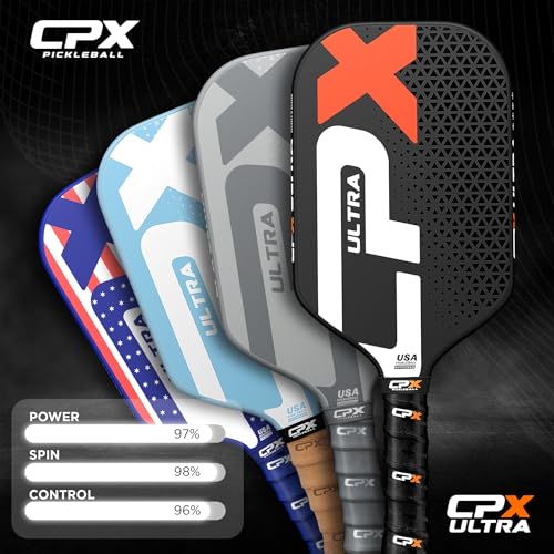 CPX Ultra Series Fiber-Reinforced Friction Surface Pickleball Paddle - 16mm Polypropylene Honeycomb Core, Lightweight for Speed (Black)
