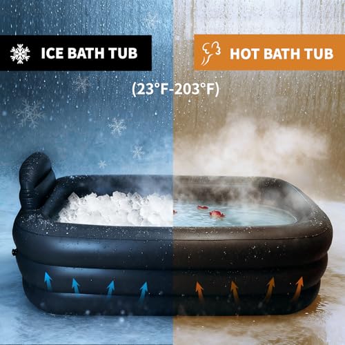 Inflatoast Portable Bathtub for Adults with Cover - Ice Bath & Hot Tub for Athletes Recovery, Home SPA - Large Inflatable Bathtub 62.2x37.4x17.72in, Includes Pump, Easy Inflate & Drain