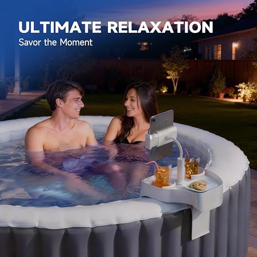 Spa Gift Set - Hot Tub Tray with Adjustable Phone Holder, Hot Tub Accessories, Perfect for Relaxation in Inflatable Hot Tub/Pool, Unique Gifts for Her, Women, Mom(Scented Candle & Card)