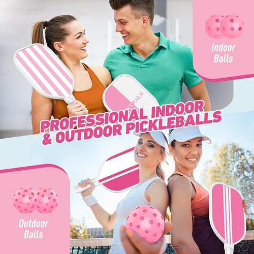 Sprypals Pink Pickleball Paddles, USAPA Approved Pickleball Set of 4 with 4 Pickleball Balls & 1 Carry Bag Premium Wooden Cute Pickle Ball Paddles Rackets Ergonomic Cushion Grip Gifts for Women Youth