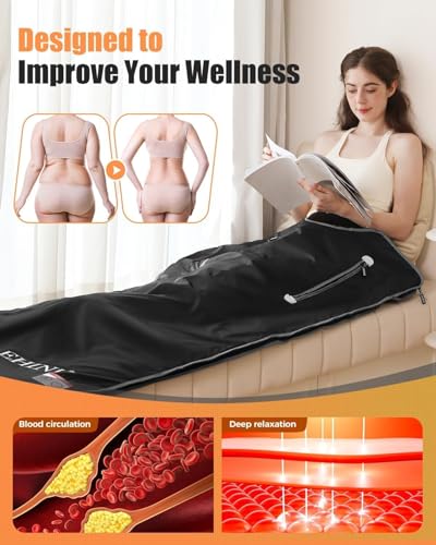 EHINI Infrared Sauna Blanket-Sauna Blanket for Home Use, Portable Design for Relaxation and Detoxification Highest 176℉, 20-60 Minutes Timer, 6 ft x 2.65 ft (Black)