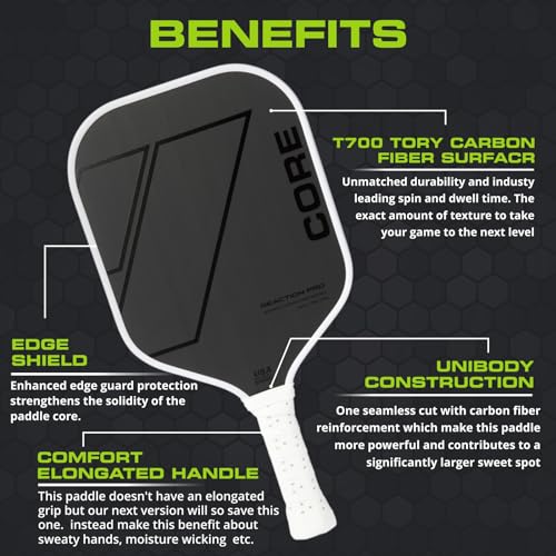 CORE Carbon Fiber Pickleball Paddle MX-1000 with Cover 16mm - USAPA Approved - Cushioned Comfort Grip with Honeycomb Polymer - Superior Spin Control - Beginners & Intermediate Players