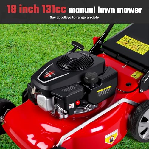 3 in 1 Gas Lawn Mower Self Propelled Self Propelled Gas Lawn Mower, 131cc Engine with Air Cooling, 50L Grass Tank, Foldable Design Red, Big Wheels & Easy Start