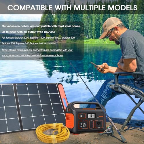 Hoeine Solar Panel Extension Cable for Jackery 50FT, 14AWG 8mm DC Connector Compatible with Yeti, Anker, BLUETT, Jackery Portable Power Stations for Outdoor Camping, RV, Emergency Use (Yellow)