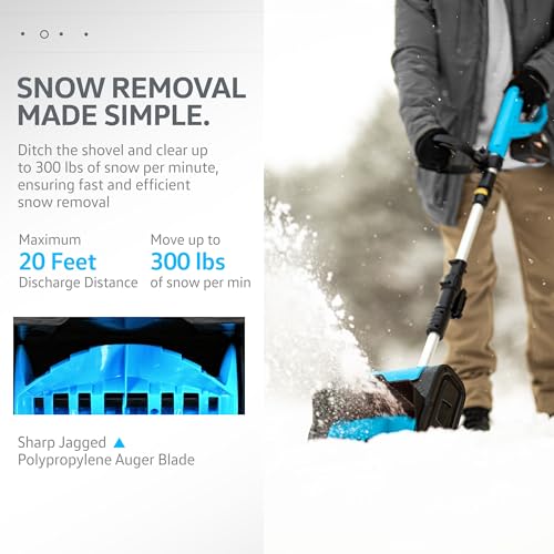 AlphaWorks Cordless Snow Shovel, 20V 2Ah DC Electric Snow Thrower - Removable Battery, Lightweight Design, 10"x5" Clearing Path, 25 ft Throwing Distance, 300 lbs/Min Capacity (2024)