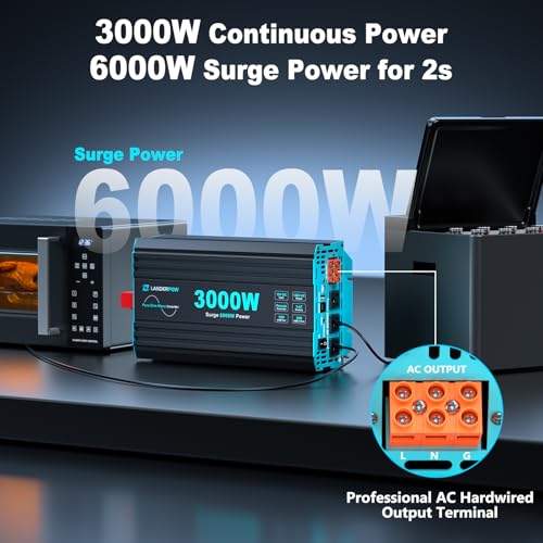 LANDERPOW 3000 Watt Pure Sine Wave Inverter 12V DC to 120V AC for RV, Truck, Solar, Home, Off-Grid, Power Inverter with 3 AC Outlet, 30W USB-C, 5V 3.1A USB, Hardwire Port, Remote Control, Surge 6000W