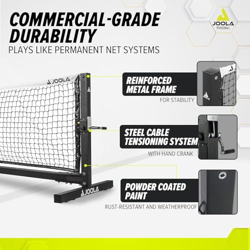 JOOLA Pro Pickleball Net - Heavy Duty Tournament Grade for Outside & Indoor Pickleball Courts - Regulation Height & Length - Stationary Pickle Ball Net with Steel Cable