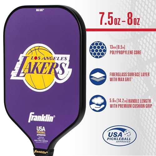 Franklin Sports NBA Los Angeles Lakers Pickleball Paddle - Official NBA Team Rackets - USAP (USAPA) Approved Premium Quality Pickleball Paddles - Authentic Team Logos + Colors