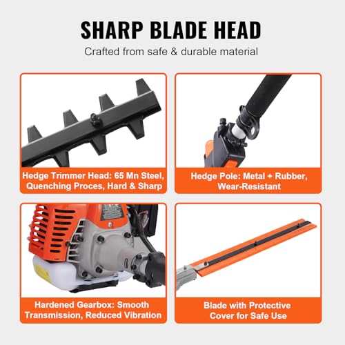 VEVOR 5-in-1 26cc 2 Cycle Gas Powered Dual Sided Hedge Trimmer, Weed Eater, String Trimmer, Edger, Pole Saw Chainsaw Pruner with EPA, CE and EMC Certification