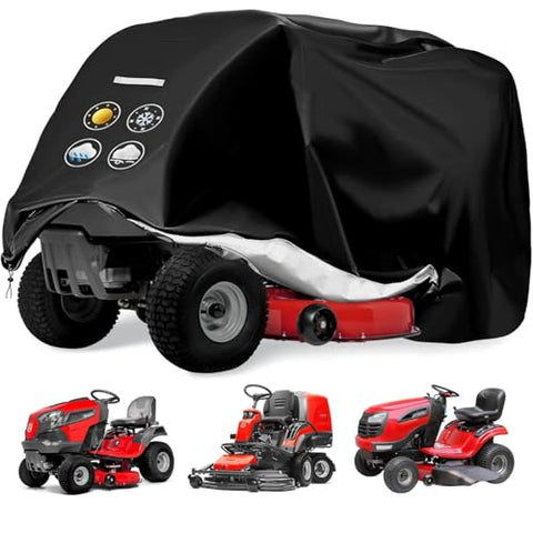 Riding Lawn Mower Cover - Riding Lawn Tractor Cover Outdoor Waterproof Heavy Duty 420D Anti-UV, Universal Fit Lawnmower Tractor Covers Up to 54" Decks, All Season Using, Lawnmower Covers for Outdoor