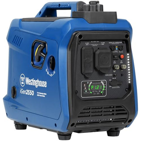 Westinghouse 2550 Peak Watt Super Quiet & Lightweight Portable Inverter Generator, RV Ready 30A Outlet, Gas Powered, Parallel Capable, Long Run Time,Blue