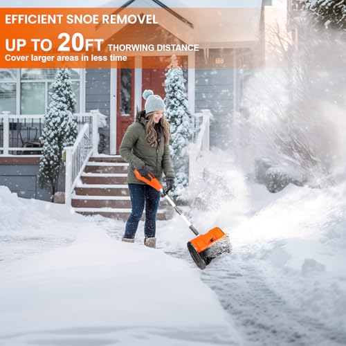Cordless Snow Shovel 13", 48V 600W, 2×4.0Ah Batteries & Quick Charger, 12" Width 8" Depth, 25FT Throw Electric Snow Blower with Directional Plate & Adjustable Handle for Driveways & Sidewalks(Orange)