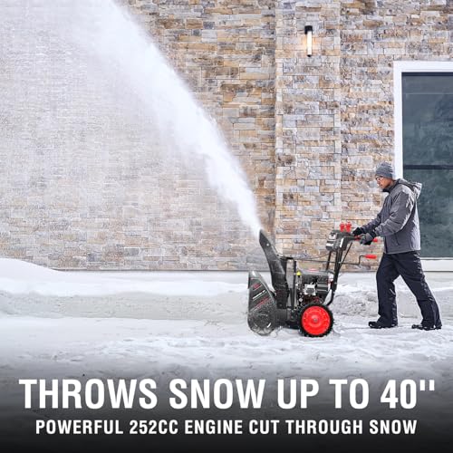 PowerSmart 24 Inch Snow Blower Gas Powered, 252cc Engine with Electric Start, 2-Stage Self-Propelled, Airless Tires
