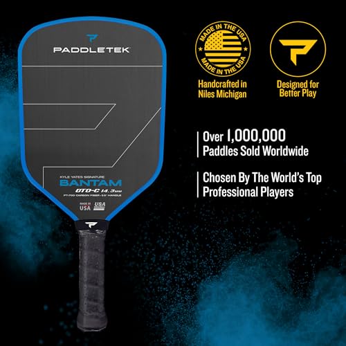 Paddletek Bantam GTO-C 14.3mm Hybrid Pickleball Paddle – Raw Carbon Fiber Face – Aerodynamic Tapered Shape – Polymer Core – 16.25" x 7.75" – 5.5 inch Handle – UPA-A & PBCoR .43 Certified – Made in USA