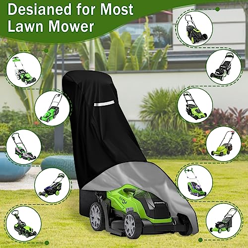 Lawn Mower Cover,Heavy Duty 420D Polyester Oxford Push Mower Cover,Waterproof,UV Protection Universal Fit Push Lawn Mower with Drawstring & Cover Storage Bag,Lawnmower Covers for Outdoor Waterproof