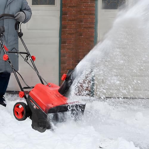 Electric Snow Blower, 20 inch 15A Corded Snow Thrower with Dual LED Headlights & 180° Rotating Chute, 30FT Throwing Distance, 10" Depth WidthClearing, Walk-Behind Snowblower for Driveway Sidewalk, Red