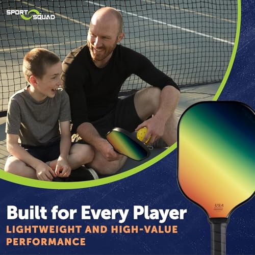Sport Squad Lightweight Graphite Fiberglass Pickleball Paddle Designed for More Power and Consitency - Polypropylene Honeycomb Core - USAP Approved - Tacky Cushion Pickleball Grip - for Kids + Adults