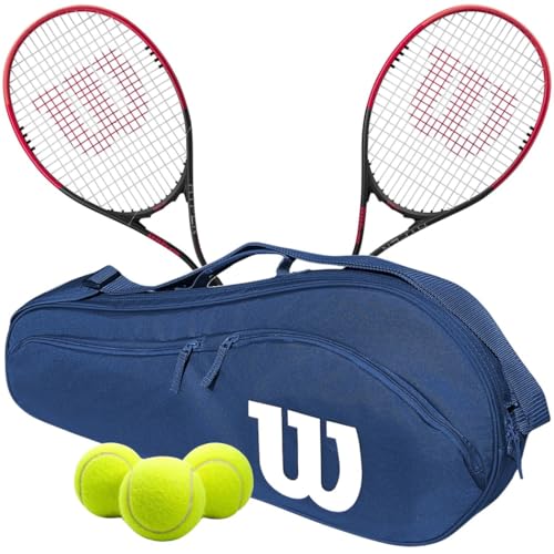 Wilson Hyper Power Tennis Racquet (4 3/8" Grip) Doubles Bundle with an Advantage 2.5 Bag or Backpack – Optional Tennis Balls and Grips