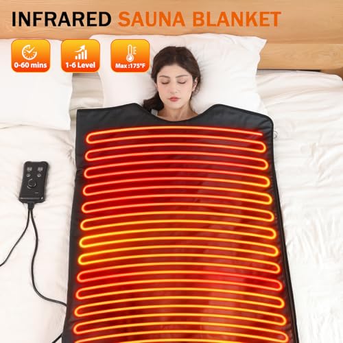 Pikorce Infrared Sauna Blanket for Home Use – Full Body Detox & Relaxation | 113-176℉ Adjustable | 6 ft x 2.65 ft, Leather Portable Far Infrared Stress Relief Heated PU Sauna Bag for Body Recovery