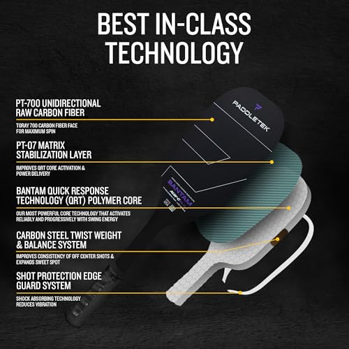 Paddletek Bantam ALW-C 14.3mm Pickleball Paddle - Unidirectional Carbon Fiber Pickleball Paddle with Polymer Honeycomb Core - USAPA Approved - 5.25 Inch Handle