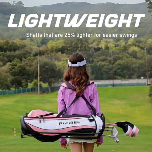 Precise X7 Junior Complete Kids Golf Clubs Set - Boys & Girls Right Handed Kids Golf Set w/ Driver, Hybrid, Irons, Putter, Stand Bag & Headcovers - Youth Golfing Clubs Sets for Ages 9-12 - Blue