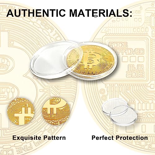 Cosbur 15Pcs Bitcoin Coin, Bitcoin Commemorative Coin, Blockchain Cryptocurrency, Collectible Coin with Protective Case, Gold Bitcoin Tokens, Home and Office Decoration (Gold)