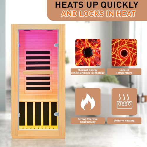 Lamar Far Infrared Sauna with Red Light, Low EMF Home Sauna Room, 10-Color Light, Bluetooth Speakers, Digital Control Panel - Personal Indoor Luxury Spa for House and Gym