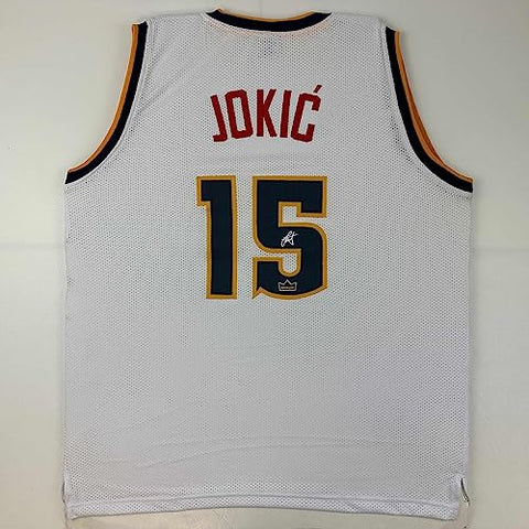 Facsimile Autographed Nikola Jokic Denver White Reprint Laser Auto Basketball Jersey Size Men's XL