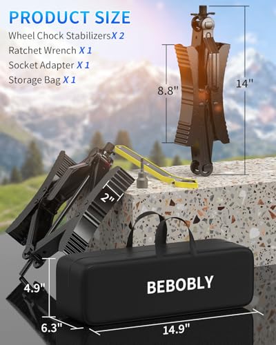 BEBOBLY Camper RV Wheel Chock Stabilizer, Heavy Duty X-Shaped Camper Wheel Chock 2 Sets with Wrench for Travel Trailer, Fits 3.5" to 12" Wheel Gaps, Anti-Move Tire Wheel Chock