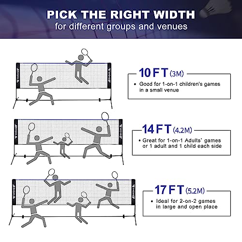 BAGAIL All-in-1 Badminton Net, Height Adjustable (Up to 5.1') Kids Volleyball Net, Quick Setup Sports Net with Portable Bag for Pickleball, Tennis, Pool, Backyard & Indoor Games - 10ft, Blue