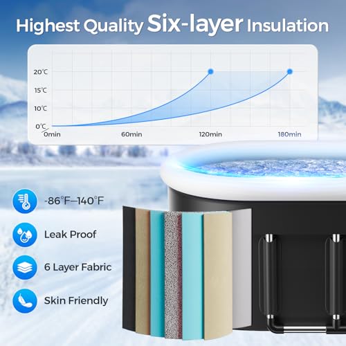 Wxtkkom New Upgrade XL 175-Gallon Oval Ice Bath Tub - 6 Layered Portable Bathtub, Drop-In Bathtubs Foldable with Cover Cold Plunge Tub for Athletes, Home Gym, Outdoor Recovery Use - Black