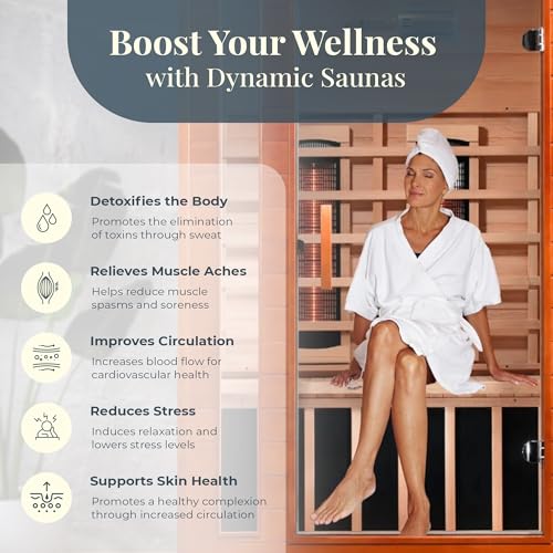 DYNAMIC SAUNAS Cardoba 2-Person Full Spectrum Infrared Sauna with Red Light Therapy & Bluetooth Speakers | Personal Indoor Dry Heat Sauna Room for Spa, Home & Gym – Made from Canadian Hemlock
