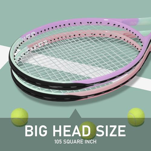 OGEENIER 27" Tennis Racket Set for Adults, Pre-Strung Tennis Racquets for Beginners, 2-Player Recreational Tennis Set with 3 Balls, 2 Vibration Dampers, 2 Grips, 1 Carrying Bag