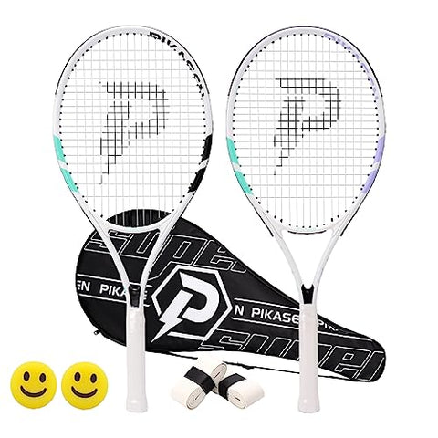 PIKASEN 27 Inch Tennis Rackets for Adult Recreational 2 Players Tennis Rackets Set with 2 Overgrips and 1 Tennis Bag. Perfect for Beginners and Students Training