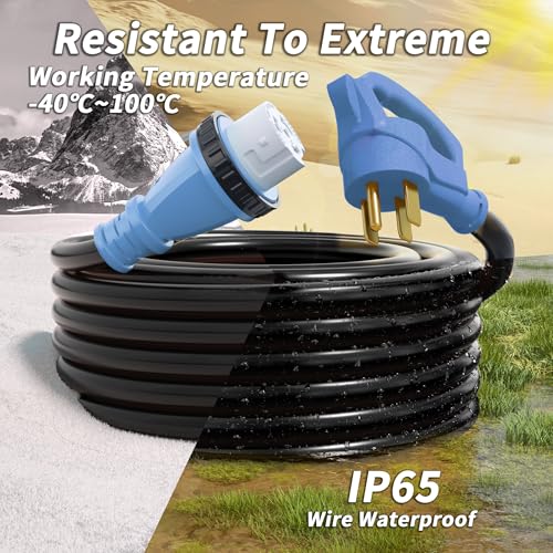 PlugSaf 50 Amp Generator Cord, 15FT 50 Amp RV Extension Cord with Twist Lock, Generator Cable 50A 4 Prong Blue, NEMA 14-50P/SS2-50R Heavy Duty STW Wire for RV Camper & House