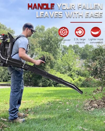 Thalorus 63CC Gas Backpack Leaf Blower, 2-Stroke, 665 CFM, 205 MPH, Variable Speed & Cruise Control, Ergonomic Harness, Reduced Emissions, for Fast Yard Cleanup (TR695 Pro)