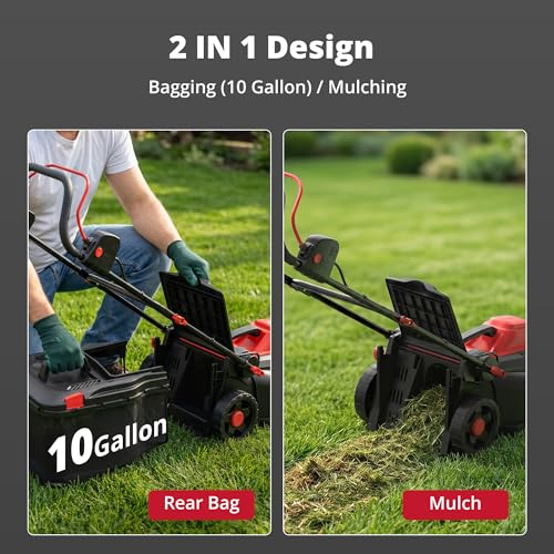 AMERISUN 14-Inch 2IN1 Electric Lawn Mower, 12.5 Amp 1500W Corded Push Mower with 6-Position Height Adjustment, 10-Gallon Grass Catcher & Mulching Kit, Lightweight Lawn Mower for Small to Medium Yards